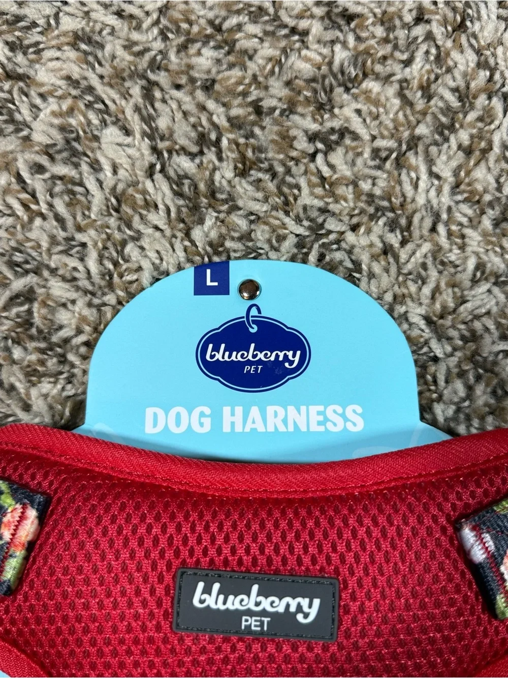 Red Floral Dog Harness - Breathable Mesh, Adjustable Fit